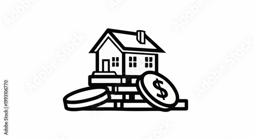 House on stacks of coins with dollar symbol