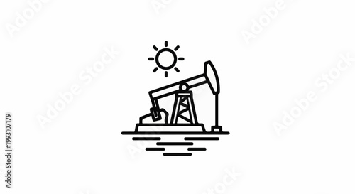 Minimalist line art of an oil pump under a bright sun