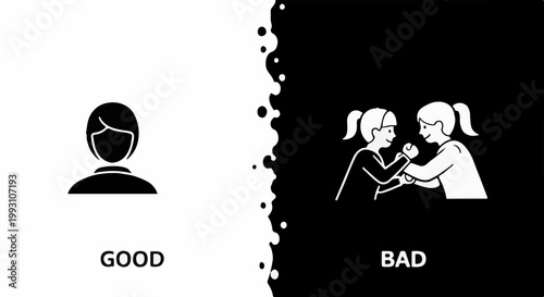 Iconography contrasts individual calm with two figures in conflict