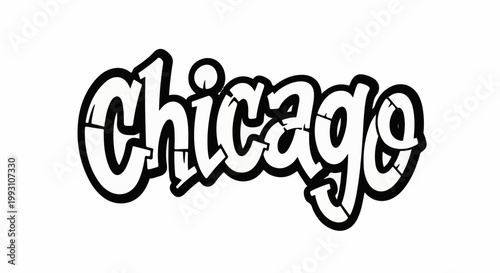 Graffiti-style lettering spelling out "chicago" in bold black outlines