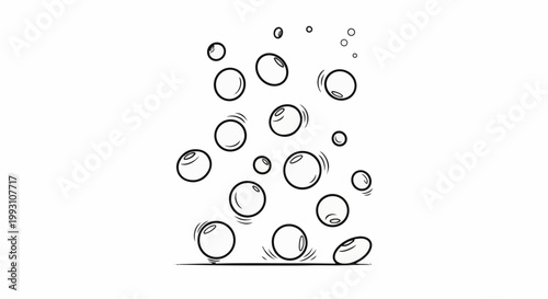 Hand drawn sketch of bubbly liquid rising upwards on a white background