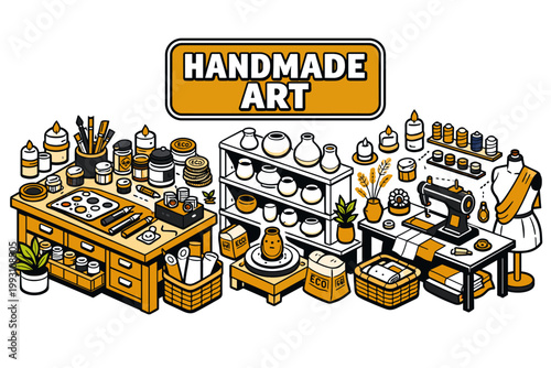 Drone Technology Outline Icons. Drone technology editorial banner with geometric characters beside an oversized quadcopter and large remote controller across