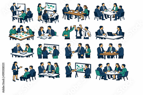 E Commerce Shopping Icons. Clean editorial banner scene with two shoppers interacting beside an oversized shopping cart and large mobile payment screen