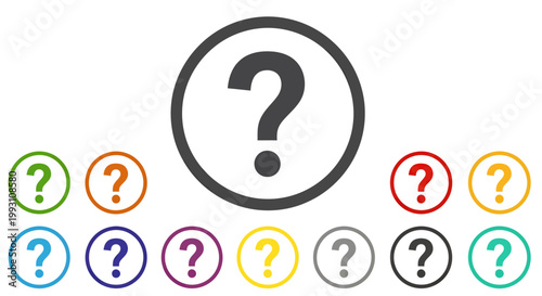 Abstract circle with assorted colored question marks forming a curious graphic motif.