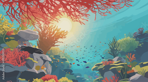 Vibrant Underwater Coral Reef Ecosystem with Fish