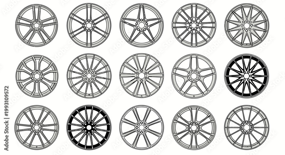 Fototapeta premium Collection of various wheel designs.
