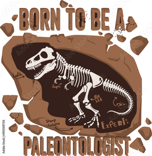 Dino expert palentologist. Typography print with dinosaur  . Original design with t-rex, dinosaur. print for T-shirts, textiles, wrapping paper, web. 
