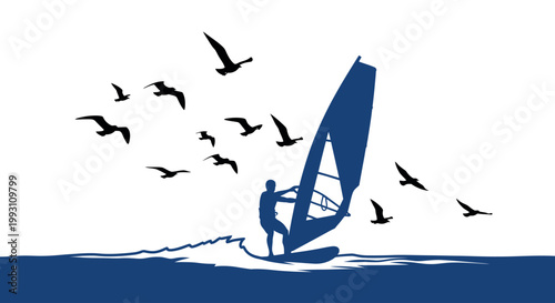 Man surfing on a sailboard ocean.