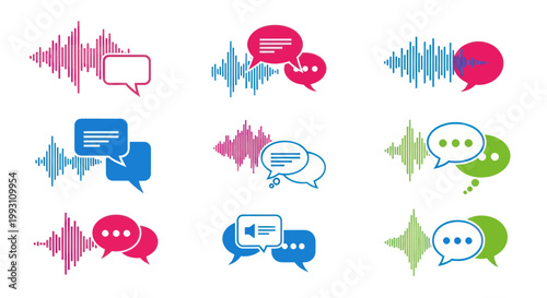 Colorful chat speech bubble icons set.