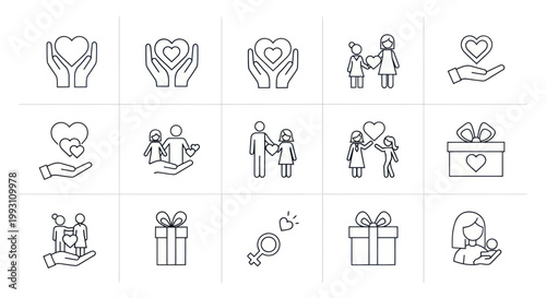 Line icons of love and gifts.