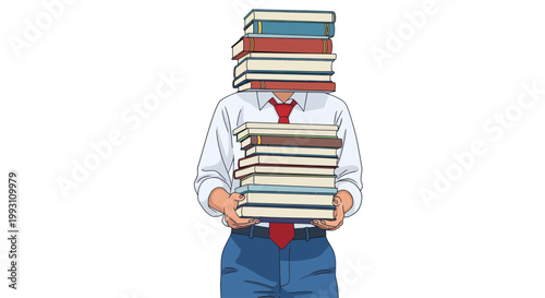 Man holding stack of books.