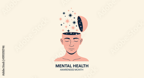 Mental health awareness, brain illustration, psychology concept, vector icon