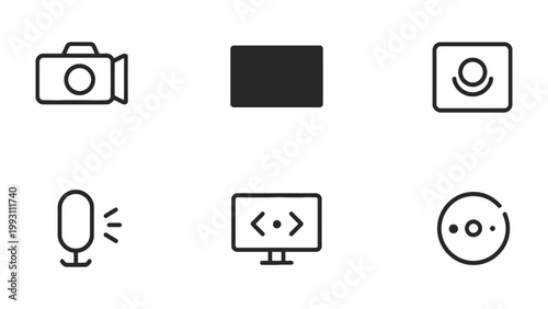 Simple Tech Icons: A collection of minimalist tech icons, representing essential digital tools and functions. 