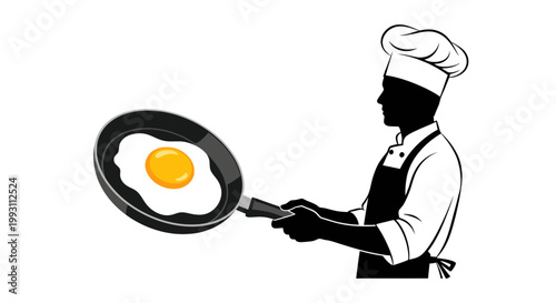 Chef silhouette holding a frying pan with a fried egg
