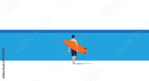 Surfer walks towards the ocean with surfboard