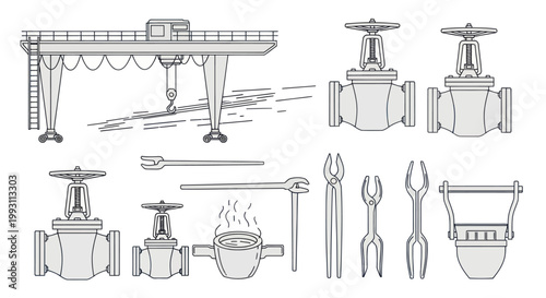Industrial Equipment and Factory Tools Vector Set