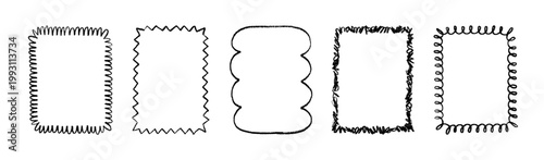 Set of hand drawn vector doodle frames. Sketchy rectangular borders, empty text boxes with wavy, zigzag, and scribbled edges isolated on white background.