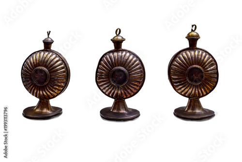 Εκτύπωση καμβά Three ancient gilded silver cruets displaying intricate craftsmanship and histor