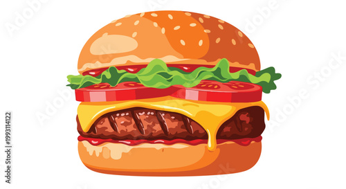 A delicious cheeseburger with lettuce tomato and melted cheese on a bun.