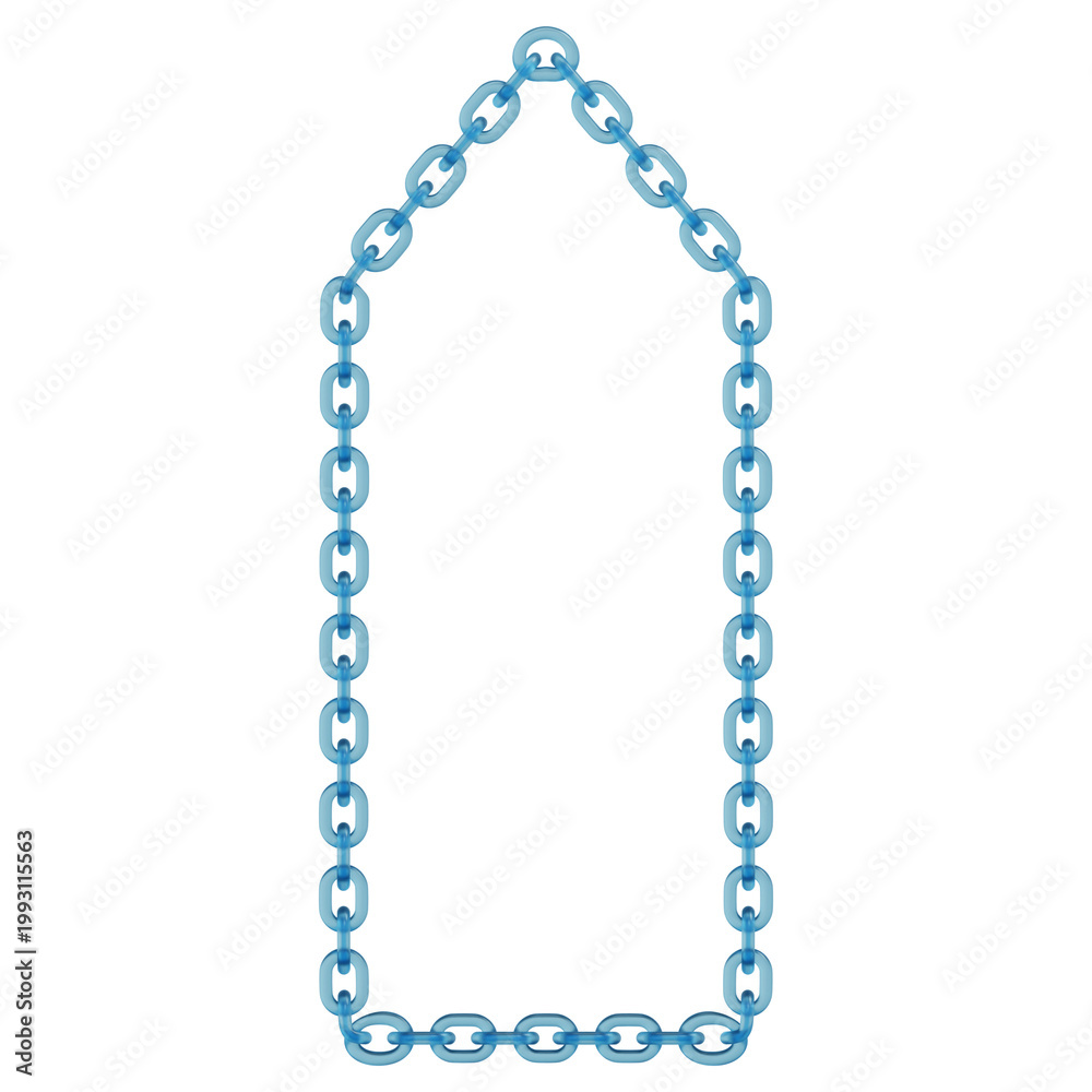 Fototapeta premium 3D Blue Glass Rounded House Price Tag Shape Chain Link Border Frame