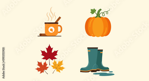 Autumn harvest celebration featuring warm beverage and pumpkin symbols for seasonal lifestyle marketing design