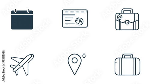 Travel Icons: A collection of travel-related icons, each meticulously crafted to represent key aspects of a journey, from planning to destination. 
