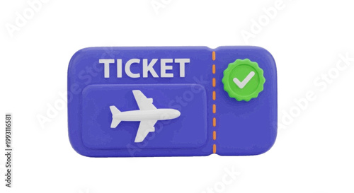 Vector illustration of 3d illustration of a blue airline ticket with a white airplane icon on a transparent background
