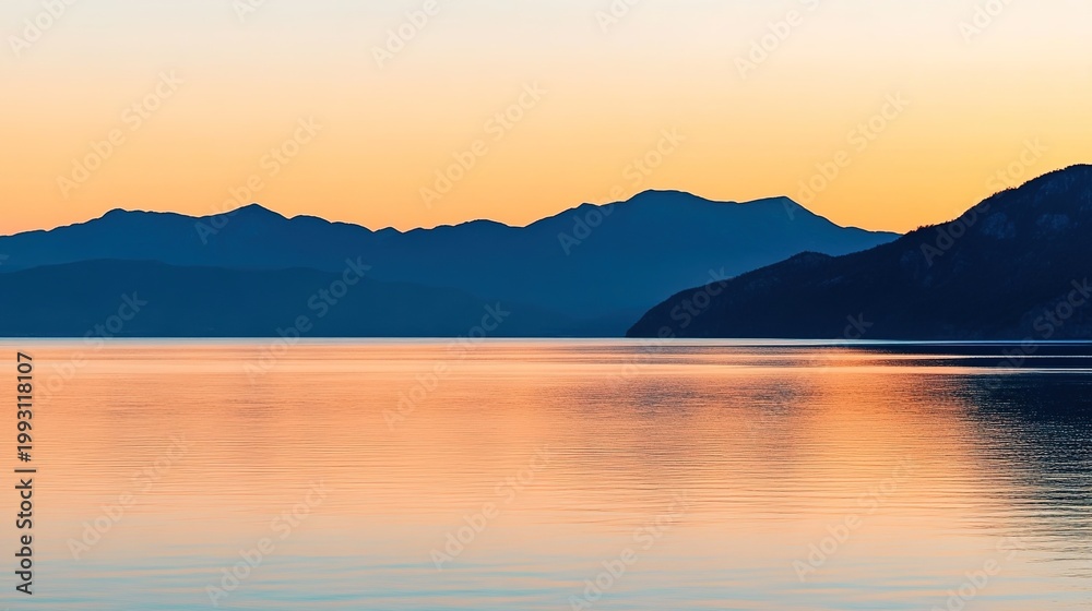 Fototapeta premium predawn. Golden rays of dawn breaking over the horizon into a deep blue pre-dawn sky. travel magazines, destination branding, designed for outdoor magazines and nature guides, used by ux designers.