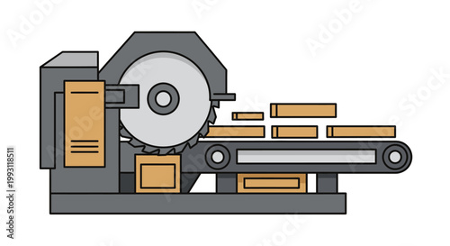 Industrial machine cutting wood blocks.