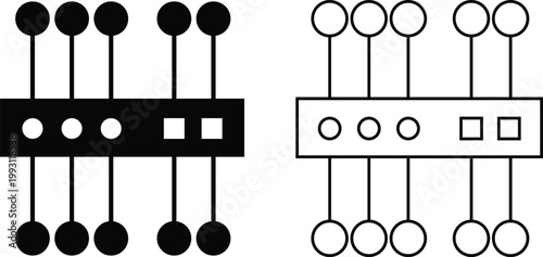 Abstract digital network structure with connected nodes and lines flat, outline icons set. Geometric pattern representing data communication, technology, system architecture and connectivity concepts.