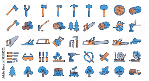 Collection of various carpentry tools icons.