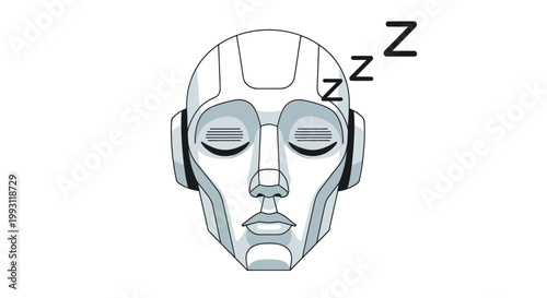 Robot head wearing headphones sleeping.
