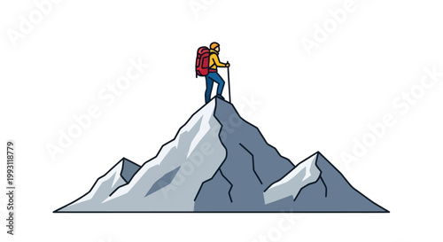 Man standing on mountain peak summit.