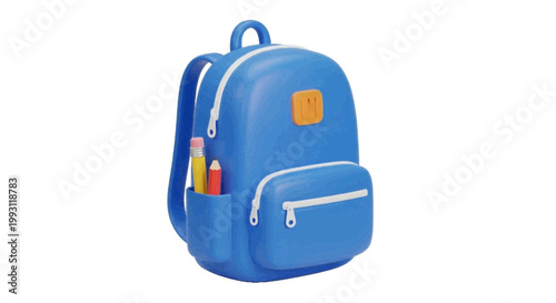 Vector illustration of 3d illustration of a blue school backpack with pencils on a transparent background