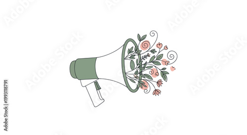 Megaphone with colorful flowers coming out.