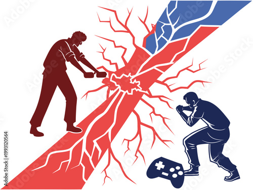 Gaming, conflict, addiction, vector illustration, gamers