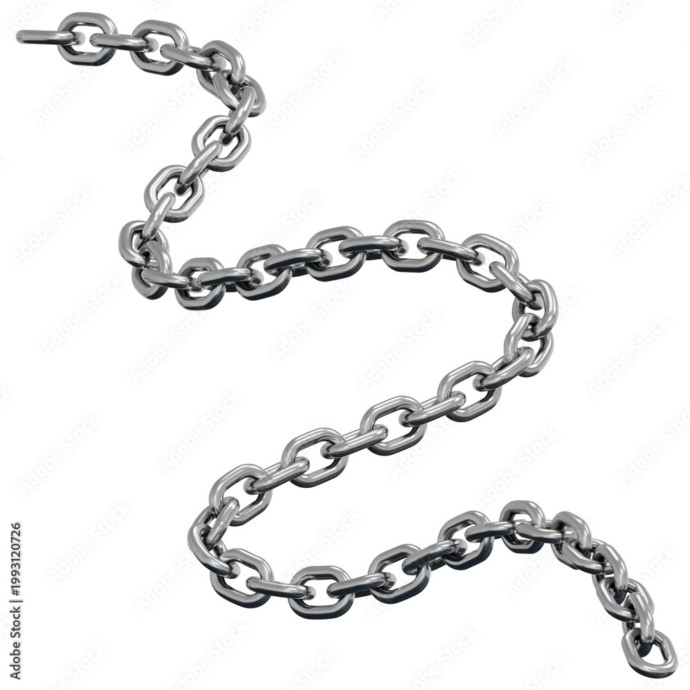 Fototapeta premium 3D Chrome Linear Chain Link Strand Segment Shape