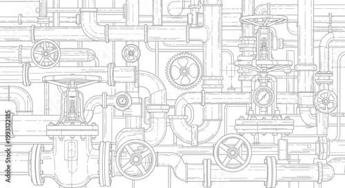 Detailed illustration of an industrial pipeline and valve system.