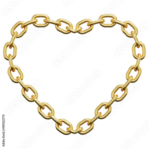 3D Gold Massive Chain Link Heart Border Shape