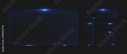 Glass liquid boxes frames turquoise blue, Glass interface buttons, Geometric transparent plastic frames for ui ux web design