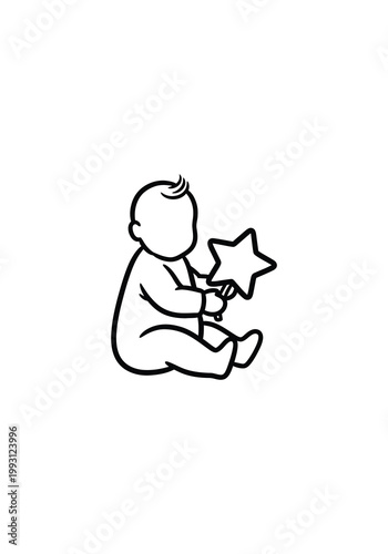 A baby sitting and holding a star