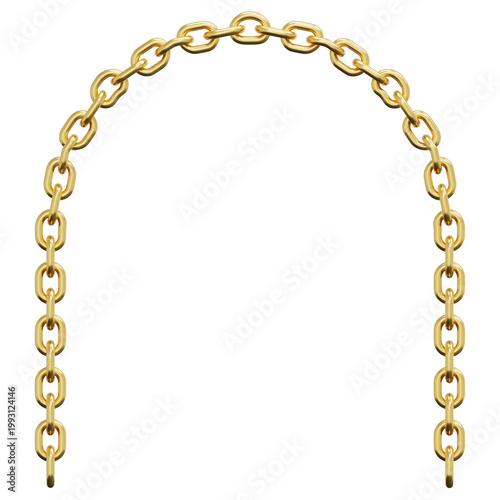 3D Gold Chain Link Curved Arch Horseshoe Half Oval Shape