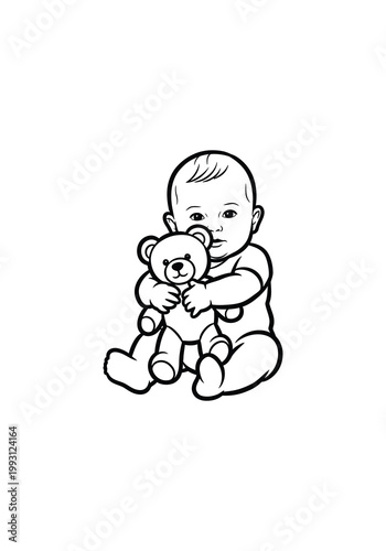 A baby sitting and holding a teddy bear 