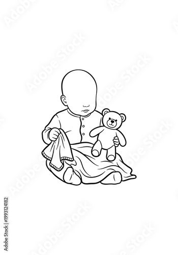 A baby sitting and holding a teddy bear 