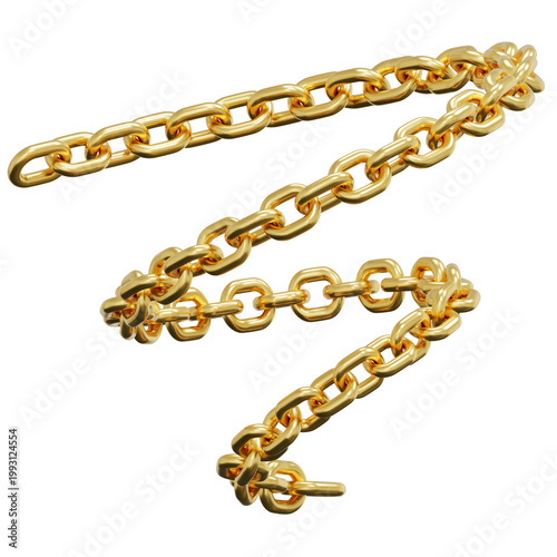 3D Gold Chain Link Explosive Spiky Starburst Angular Geometric Loop