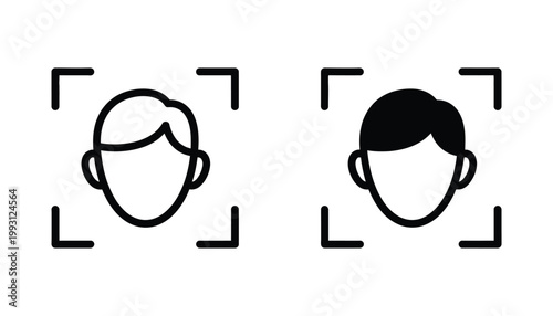 Human head icon within a face recognition target frame symbolizing biometric security vector