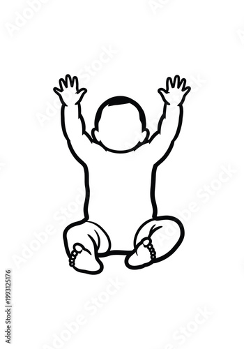 A cartoon drawing of a baby sitting and raising their hands