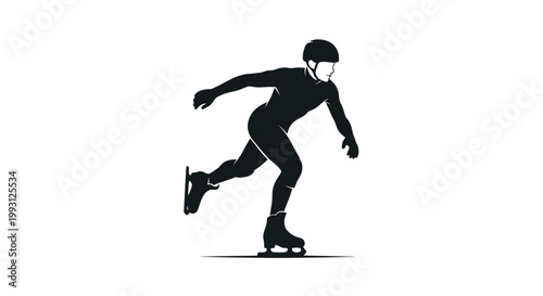 Silhouette of a speed skater in motion on ice.