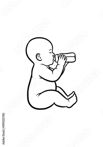 A baby sitting and drinking from a bottle 
