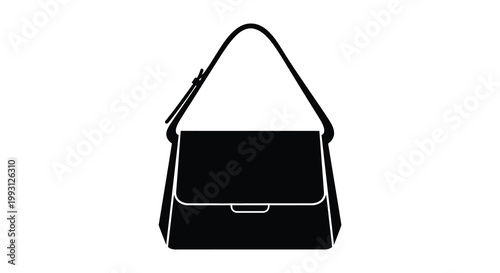 A sleek black handbag design isolated on a white background silhouette